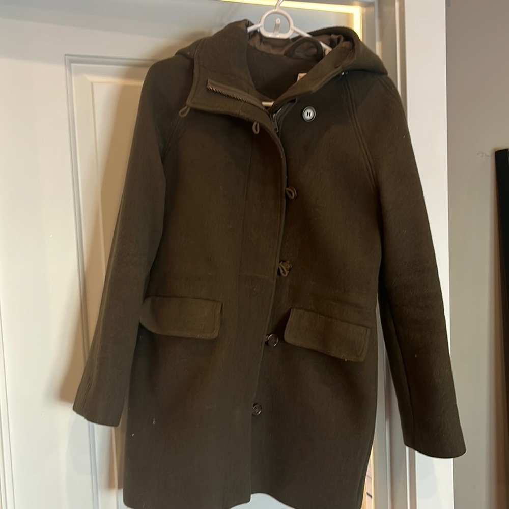 JCrew Green pea coat with hood size 2